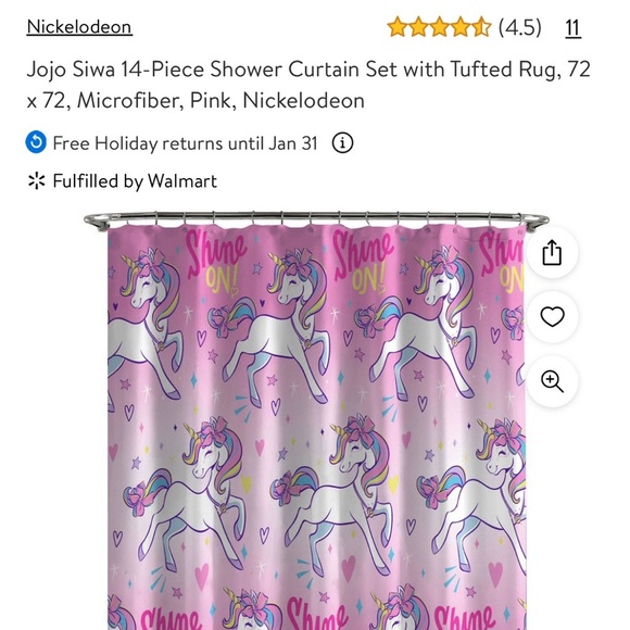 COPY - Jojo Siwa 14 piece shower curtain set with tufted rug 72 x 72 - Picture 4 of 6